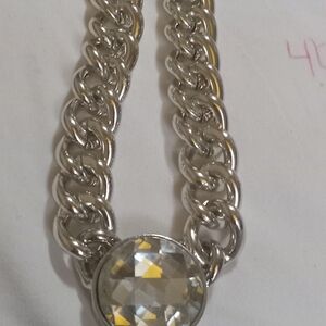 Elegant Silver Chain Necklace with Crystal Pendant